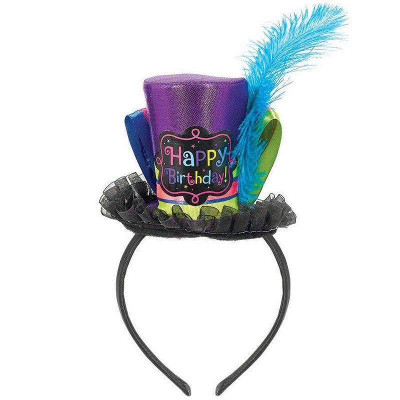 A stylish and colorful Birthday Chic Fashion Cone Hat Headband Fabric w/ribbon