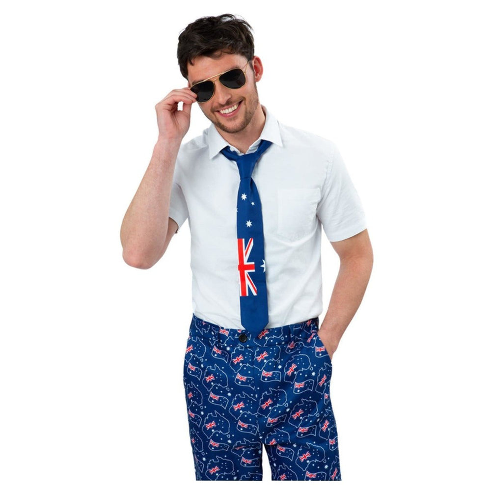 A bold and attention-grabbing men's suit featuring the Australian flag design