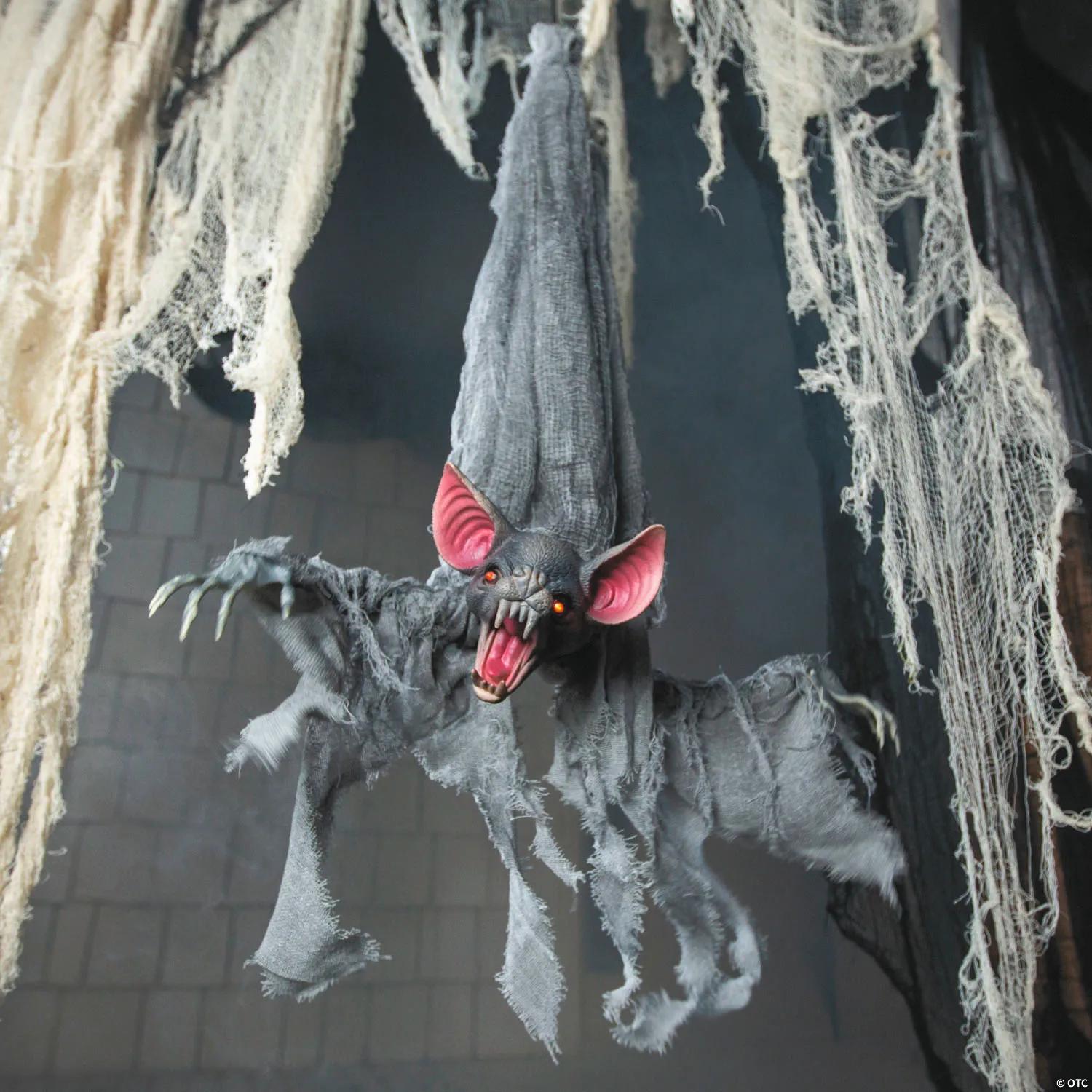 39 1/4" Animated Hanging Light-Up Upside-Down Grey Bat