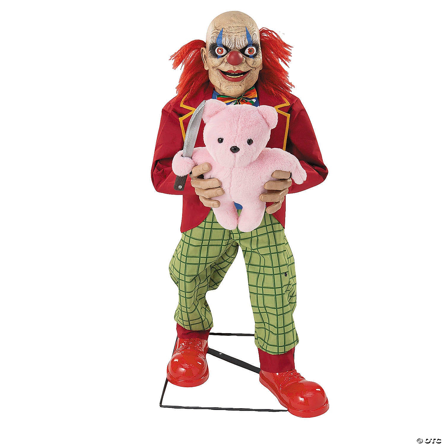4 Ft. Animated Creepy Clown with Pink Bear Halloween Prop