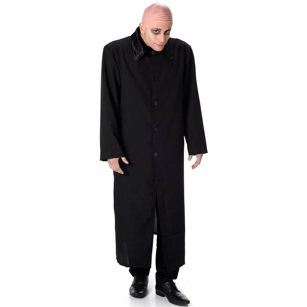 Spooky Gent Mens Costume in black and white, featuring top hat, coat, and cane