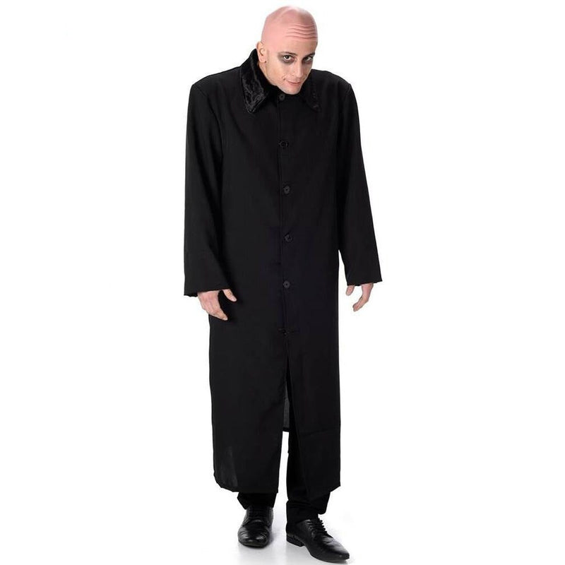 Spooky Gent Mens Costume in black and white, featuring top hat, coat, and cane