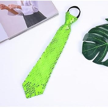 Green Neon Sequin Necktie with Elastic