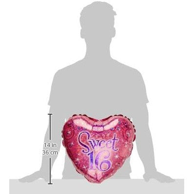 Sweet 16 Pink Holographic Heart Foil Balloon 36cm
