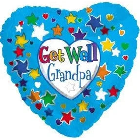 Get Well Grandpa Blue Star Heart Foil Balloon