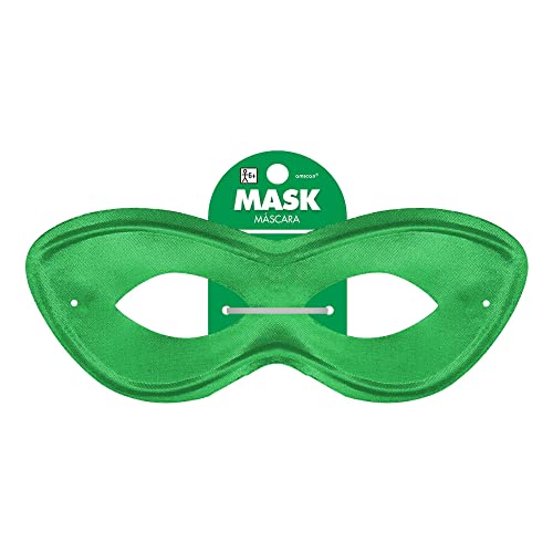 Alt text: Green Super Hero Mask with mesh eye holes and elastic strap for kids' dress-up play