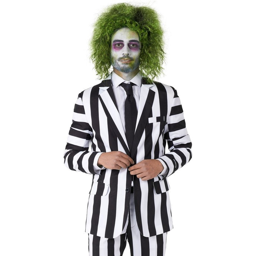 Men's Beetlejuice White Stripes Costume with Jacket, Pants, and Wig