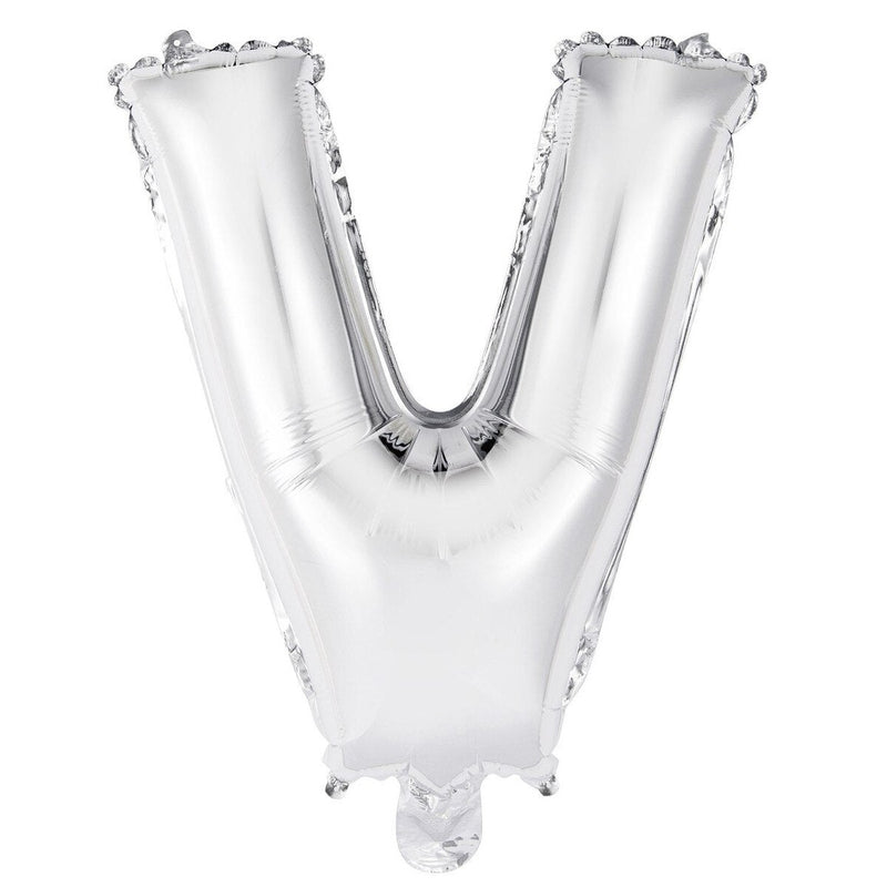 Silver Letter V Foil Balloon - 35cm