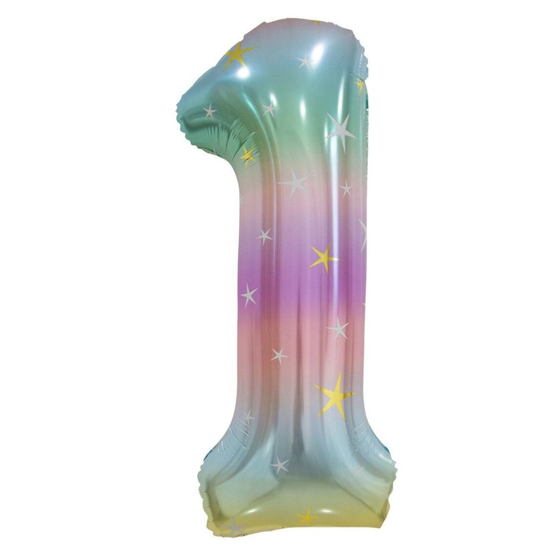 Number 1 Pastel Rainbow Ombre Star Giant Foil Balloon-86cm