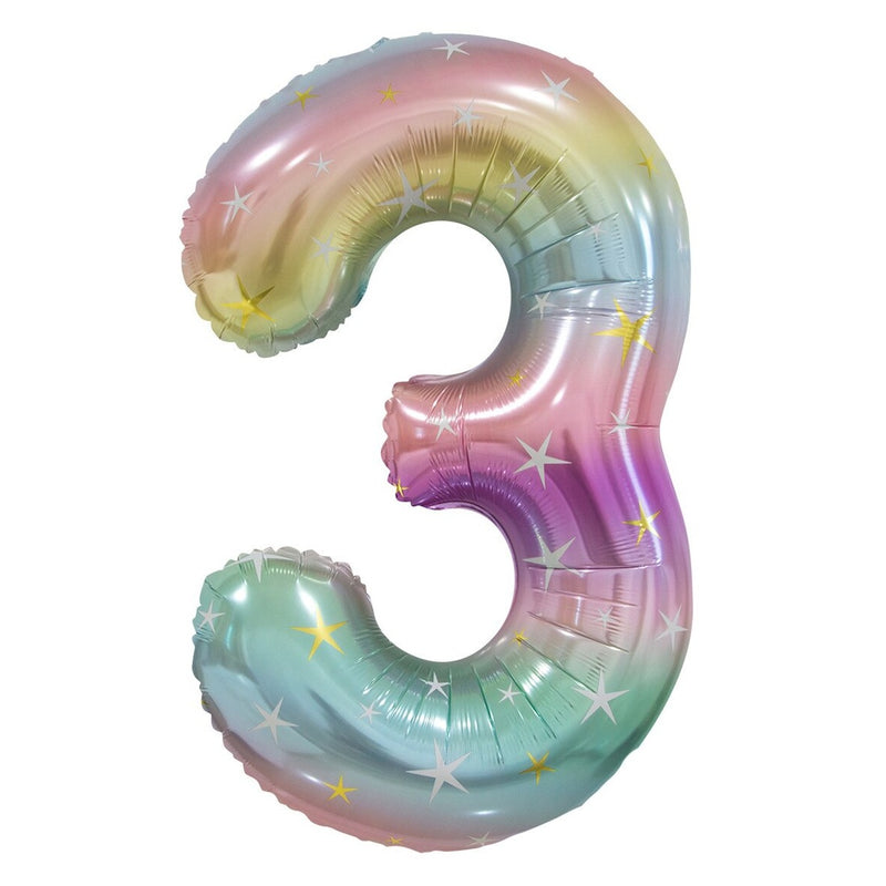 Number 3 Pastel Rainbow Foil Balloon-86cm