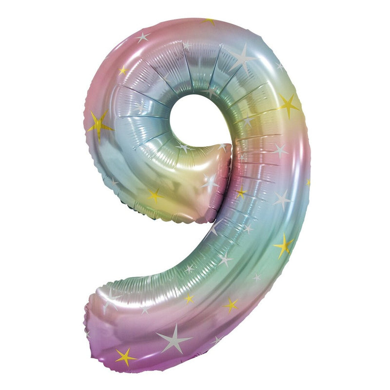Number 9 Pastel Rainbow Foil Balloon-86cm