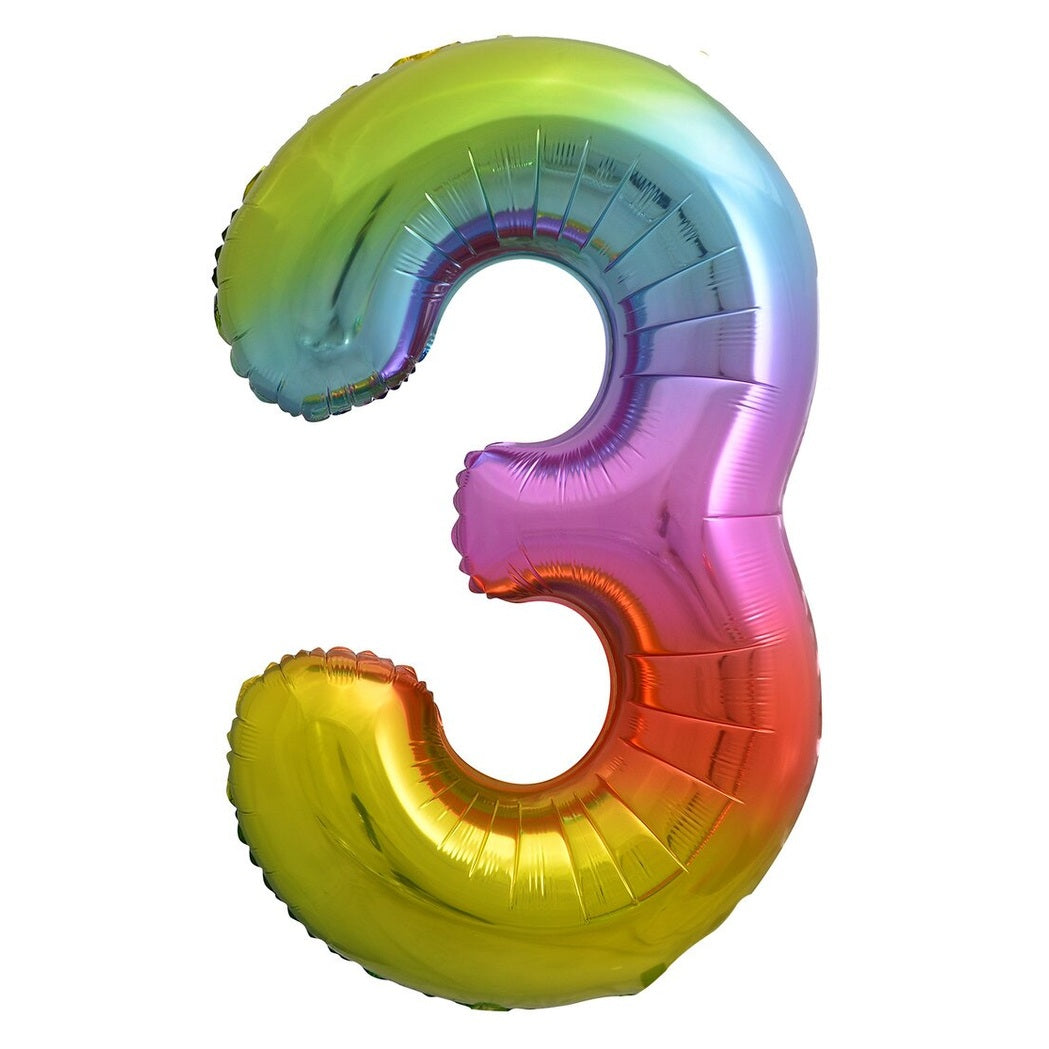 Number 3 Rainbow Foil Balloon-86cm