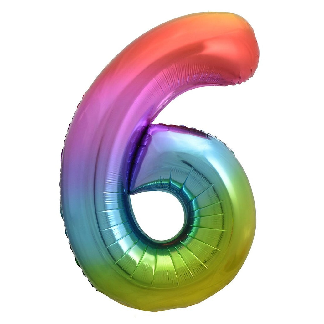 Number 6 Rainbow Foil Balloon-86cm