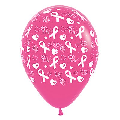 Round Balloon 30cm Pink Ribbon Fashion Fuchsia, Uninflated