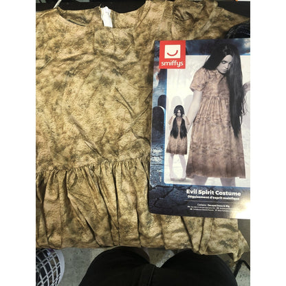 An eerie and sinister Evil Spirit Costume, featuring tattered robes and a haunting mask