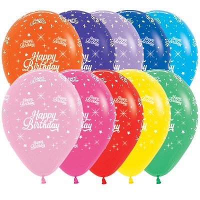 Happy Birthday Twinkling Stars Fashion Assorted Latex Balloons