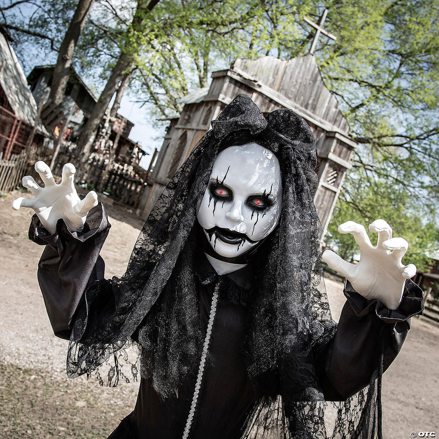 5 Ft 6 Jaw-Dropping Scary Bride with Black Dress Standing Prop for Halloween Decorations and Haunted Houses