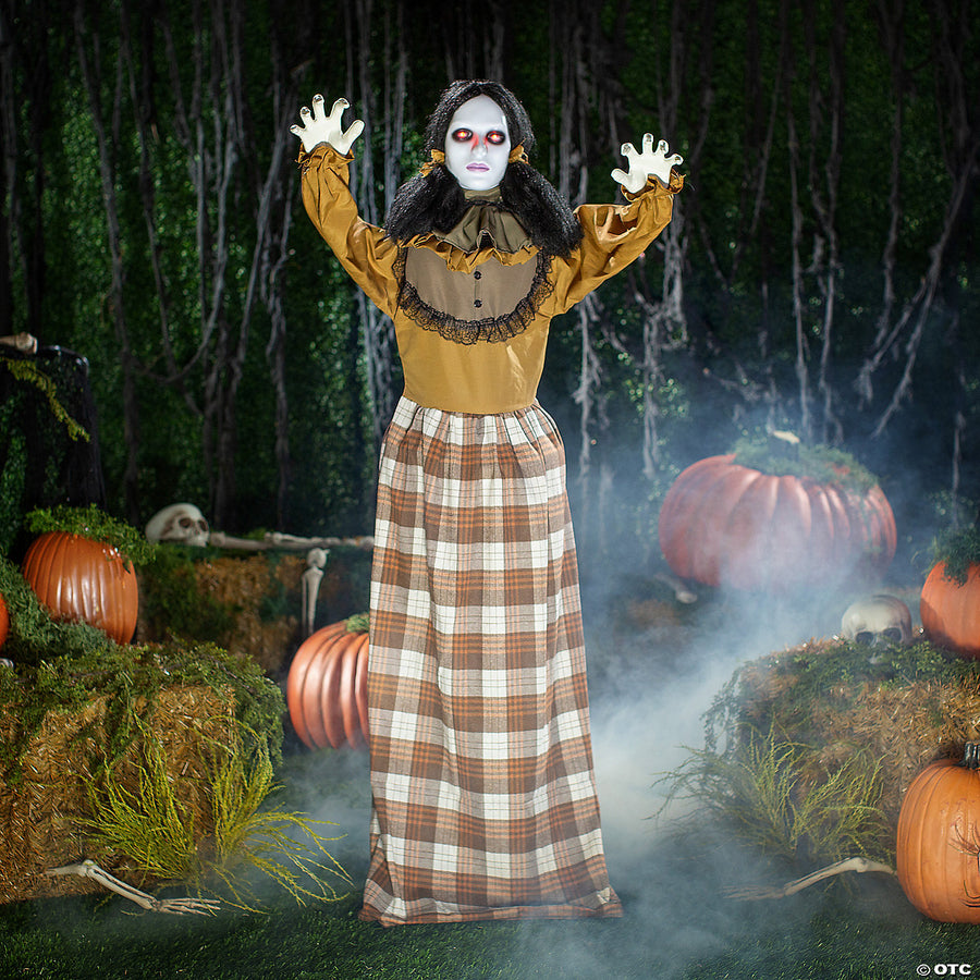 Life-size 5 Ft Standing Creepy Woman Pop-Up with Glowing Eyes for Halloween Decoration