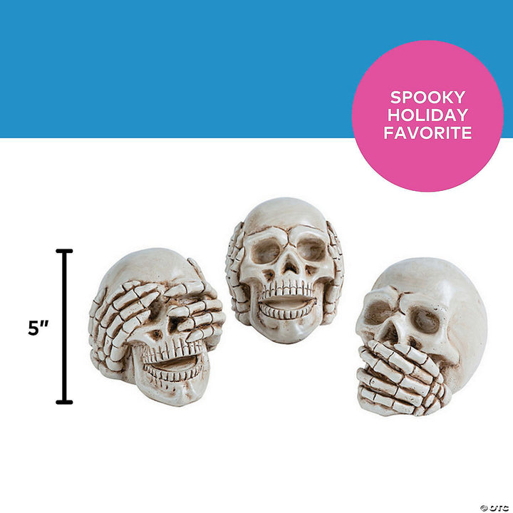  Set of three stunning skull ornaments made of resin, depicting the proverbial principle of 'Hear no Evil, See no Evil, Speak no Evil'