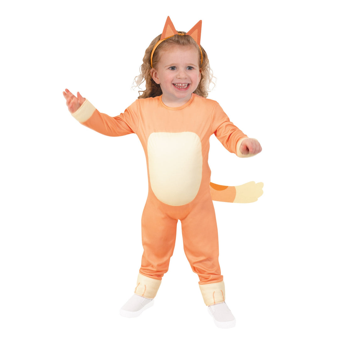 Happy child wearing Bingo costume with bowtie and suspenders