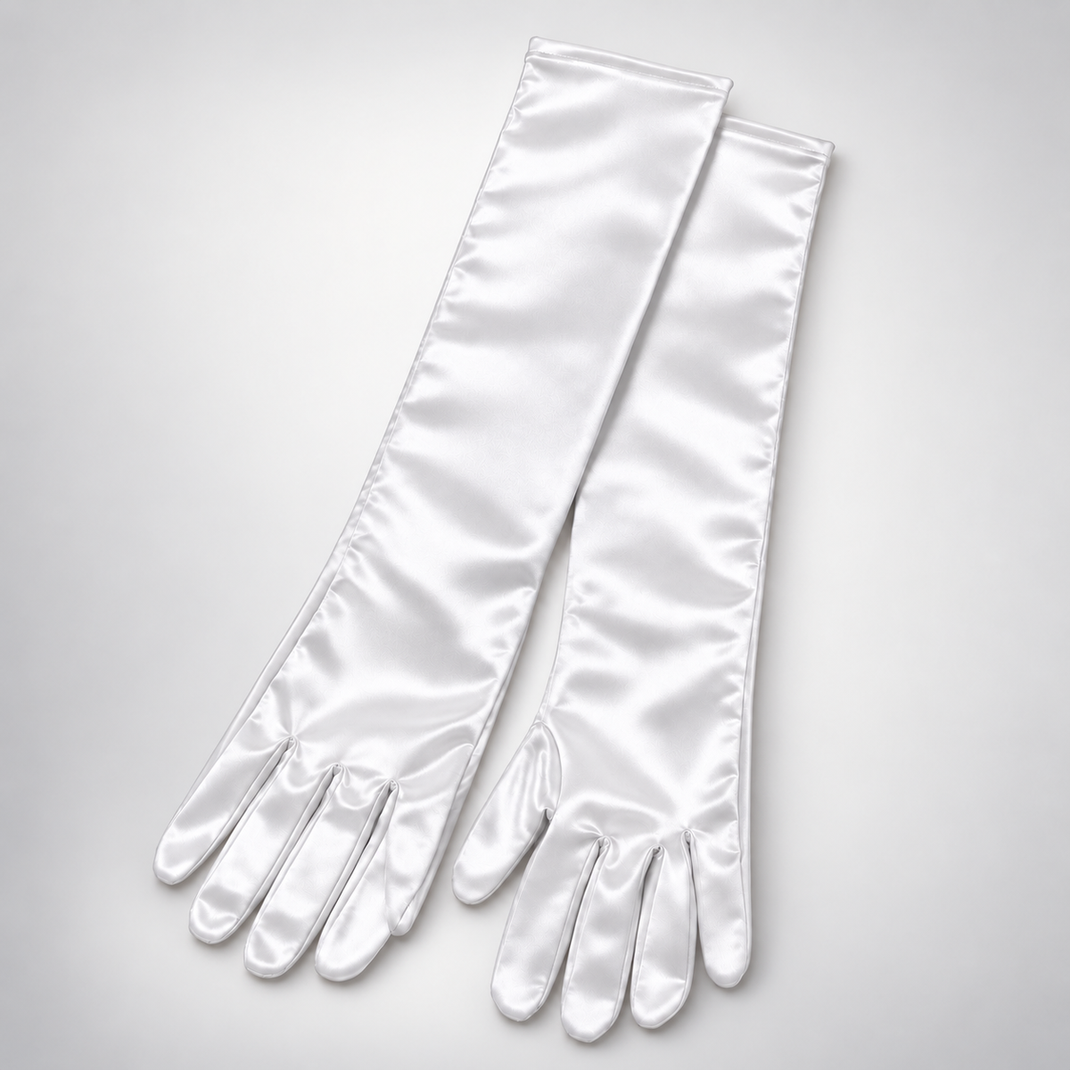 Long Satin Gloves, White