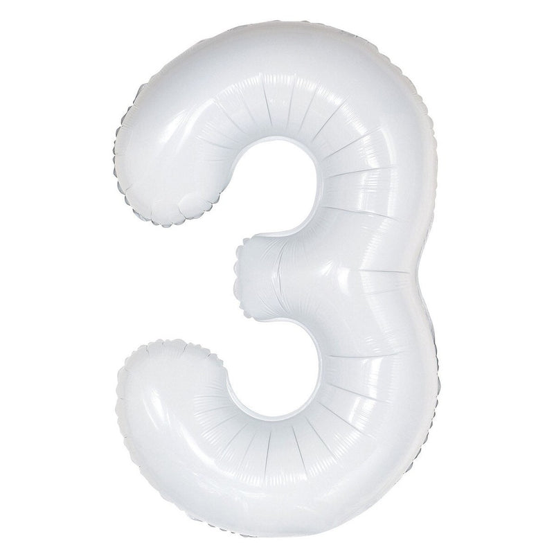 Number 3 White Foil Balloon – 86cm