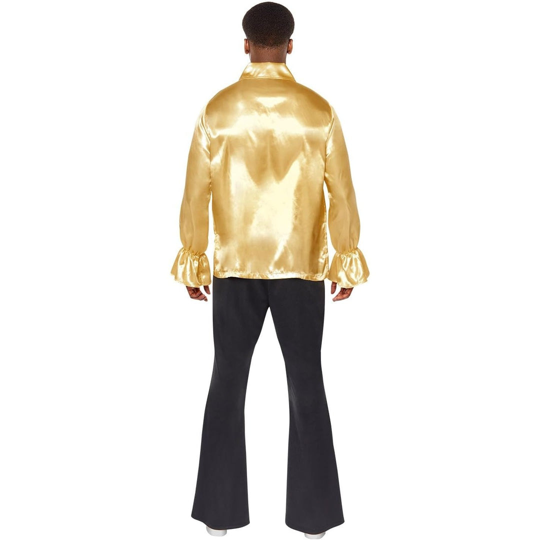 Luxurious satin ruffle shirt in gold for adult men's costume