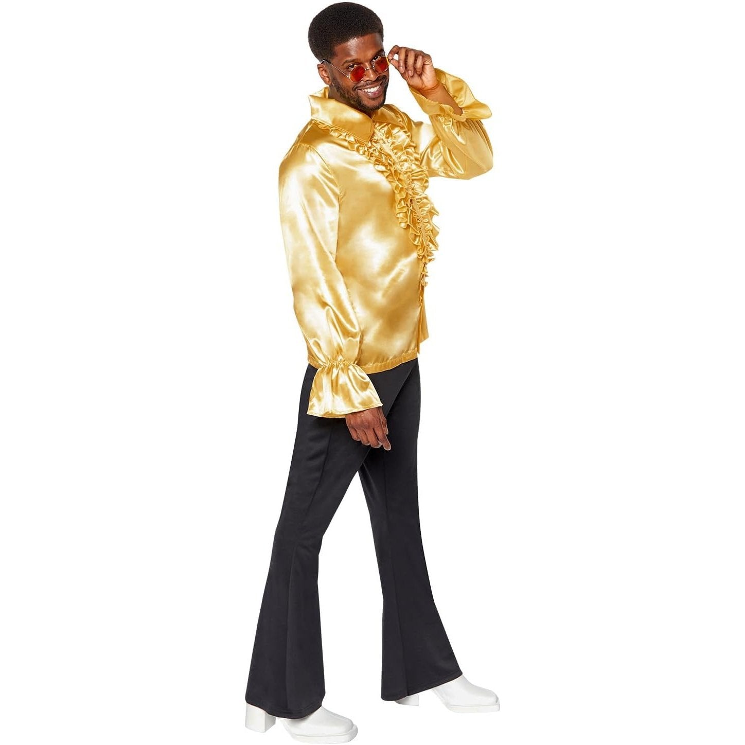 Satin Ruffle Adult Mens Gold Costume Shirt Buy Now