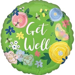 Get Well Garden Green Floral & Bee Round Foil Balloon