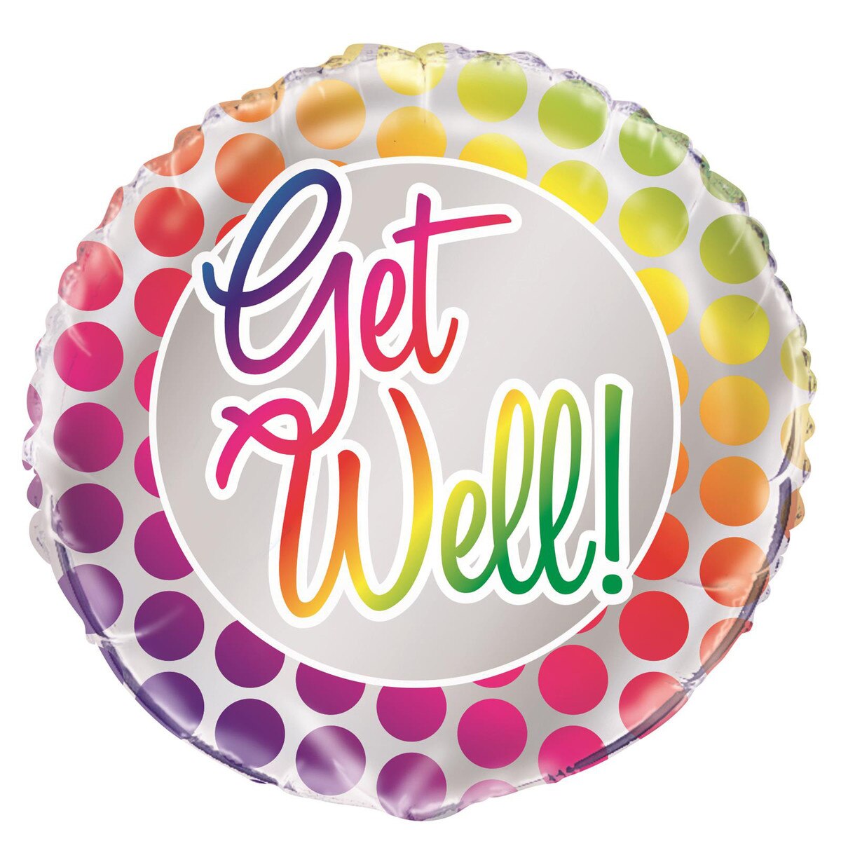 Get Well! Rainbow Polka Dot Round Foil Balloon