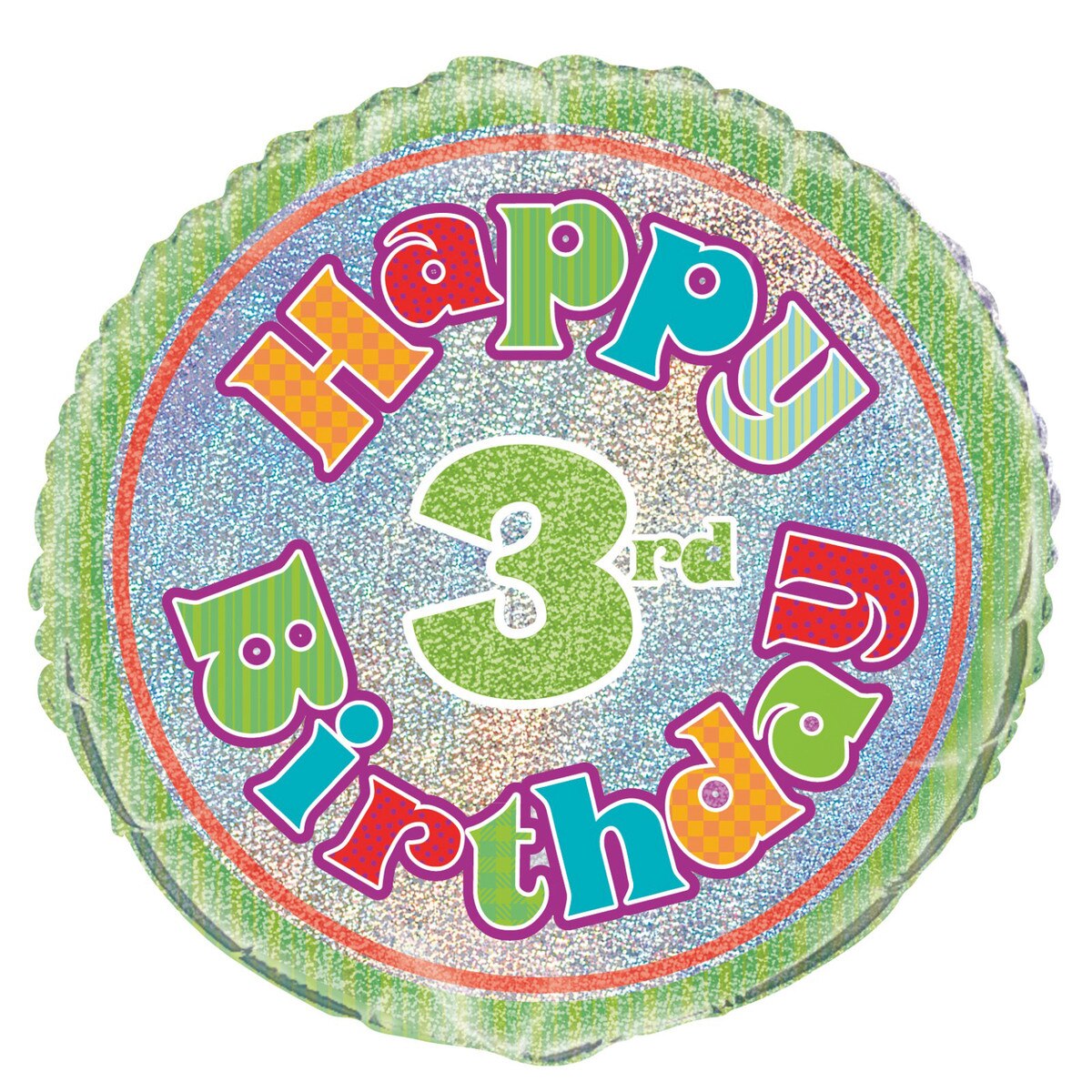 Happy 3rd Birthday Multicolour Holographic Round Foil Balloon - 45cm
