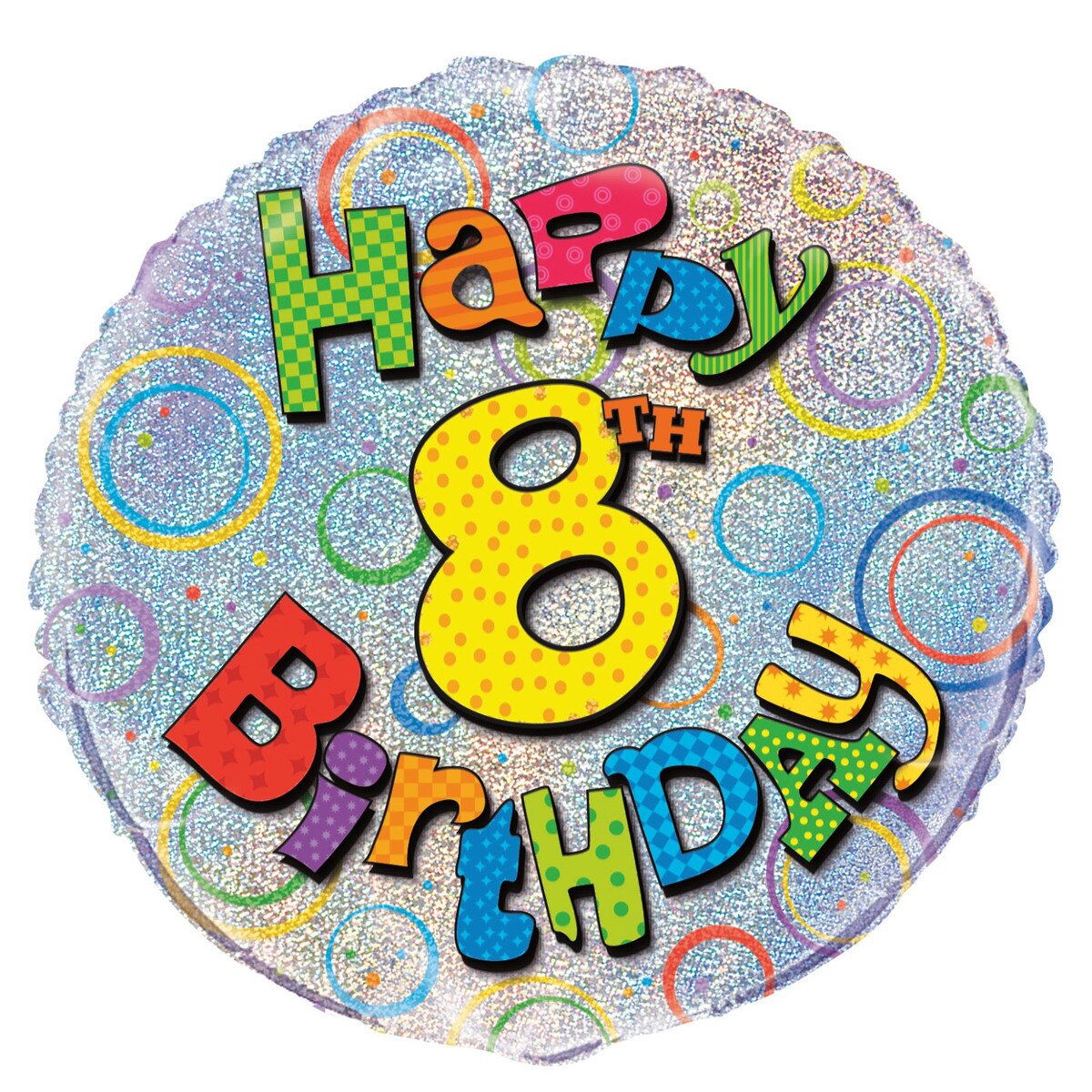Happy 8th Birthday Multicolour Holographic Round Foil Balloon - 45cm