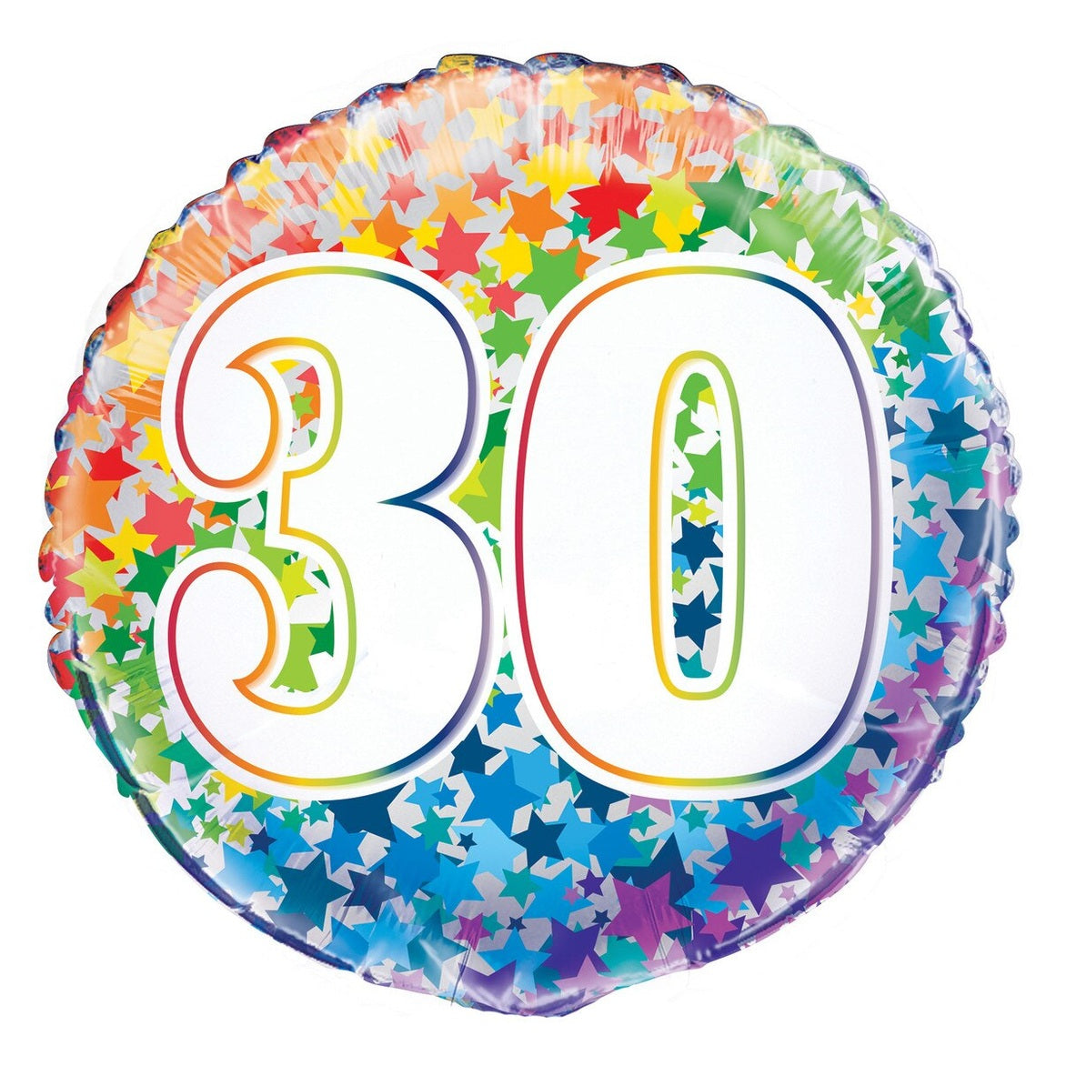 30th Birthday Round Foil Balloon - Rainbow Stars 45cm