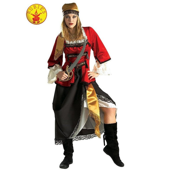 Pirate Queen Collector's Edition Size Medium: Front view of the detailed embroidery and golden trims on the costume