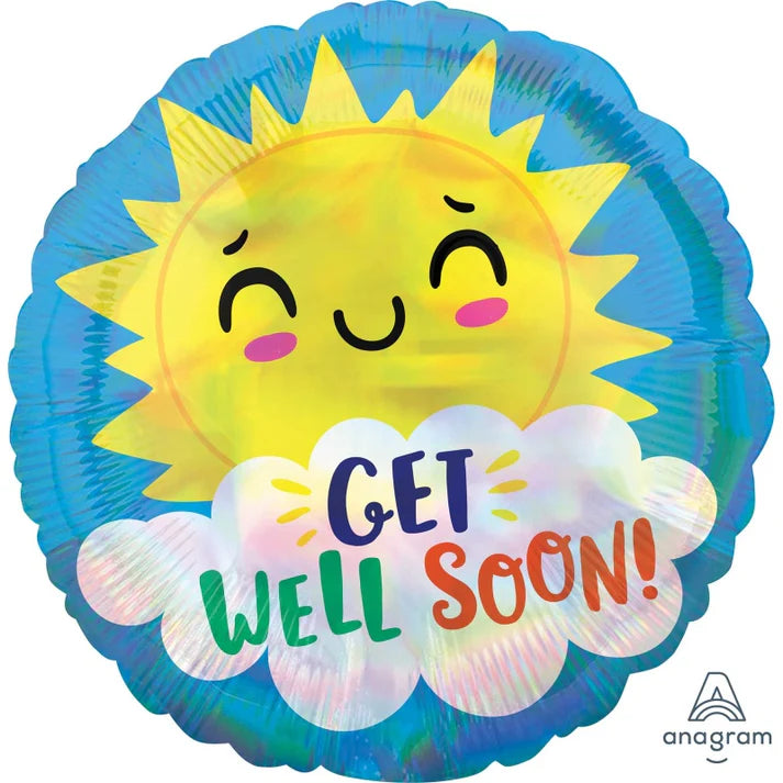 Get Well Soon Iridescent Sunshine Round Foil Balloon