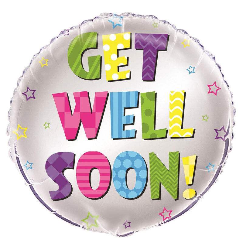 Get Well Soon Bold Patterned Letters Round Foil Balloon