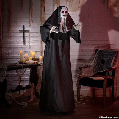 5 Ft. 4" Animated Light-Up Standing Suddenly Surprise Nun with Sound Halloween Decoration