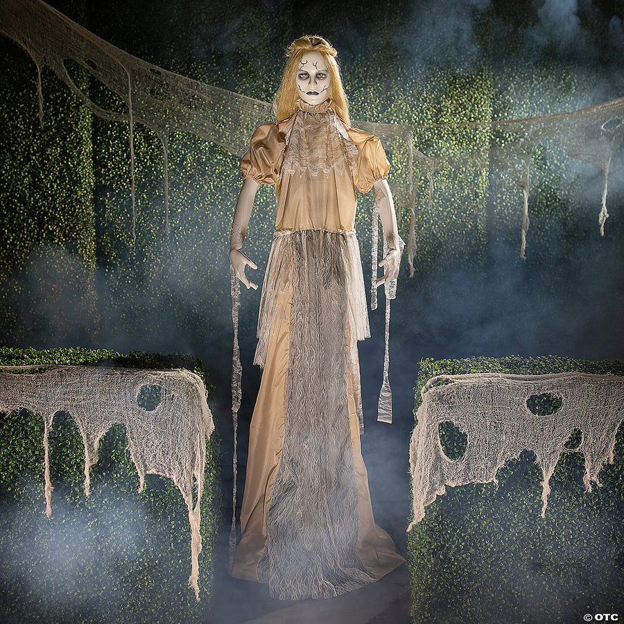 An eerie and spooky 6' Animated Zombie Bride Halloween decoration