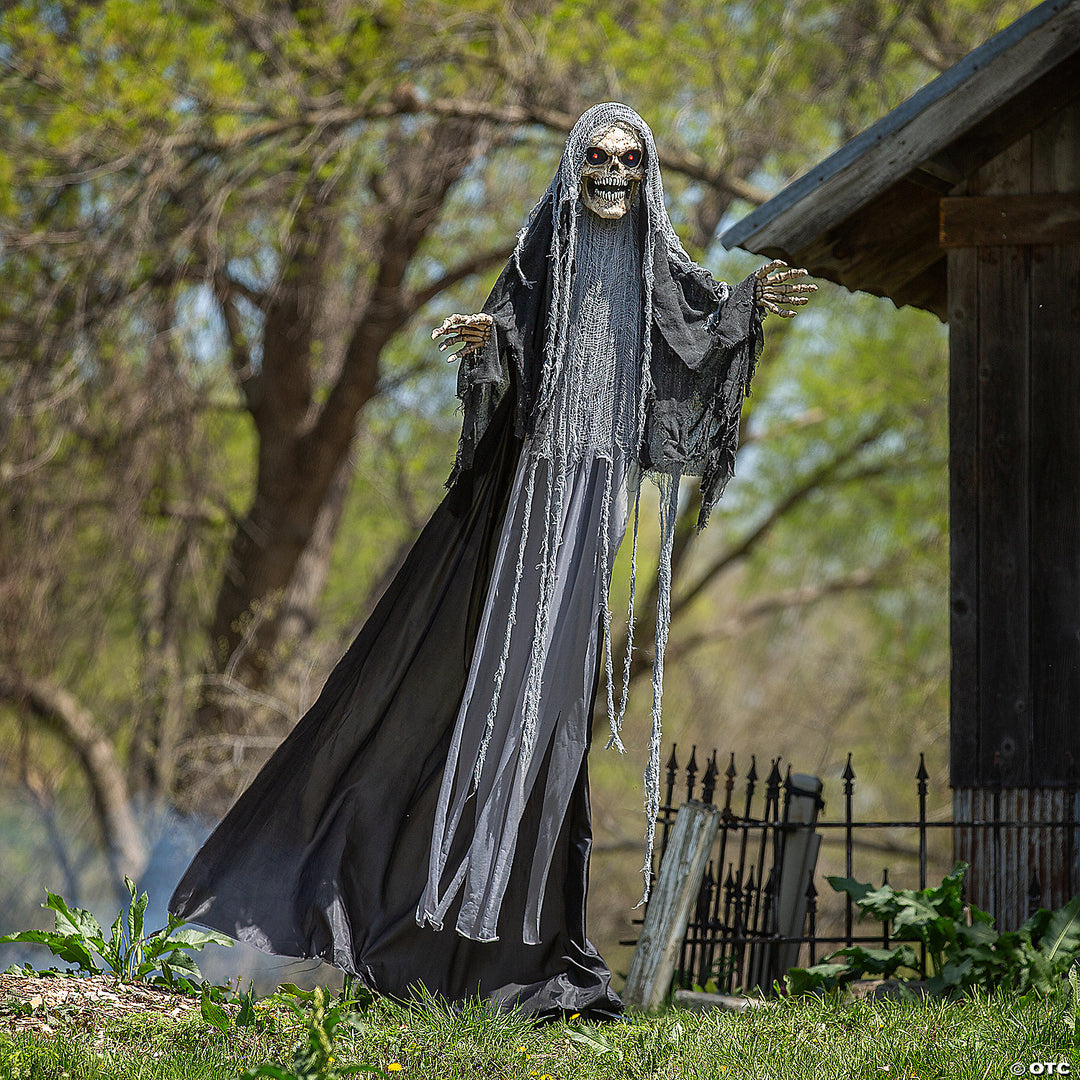 Standing Skeleton Reaper, 6 Ft Halloween Prop with Glowing Eyes and Poseable Joints