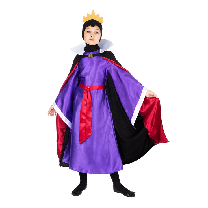 Girl wearing a spooky Evil Queen costume with black dress and crown