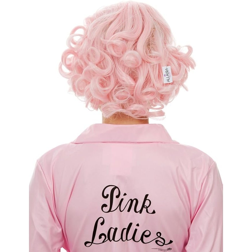 Pink Curly Bob Costume Wig – Frenchy / Grease Pink Ladies Style