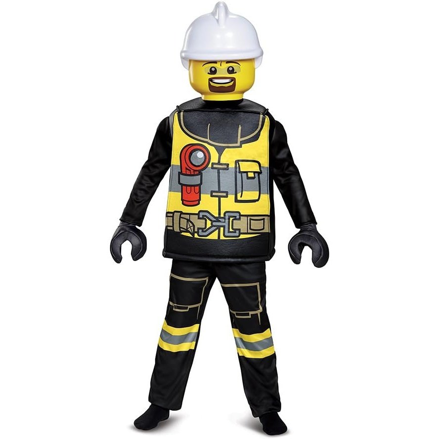 Lego Firefighter Deluxe Child Costume with yellow jacket and matching pants