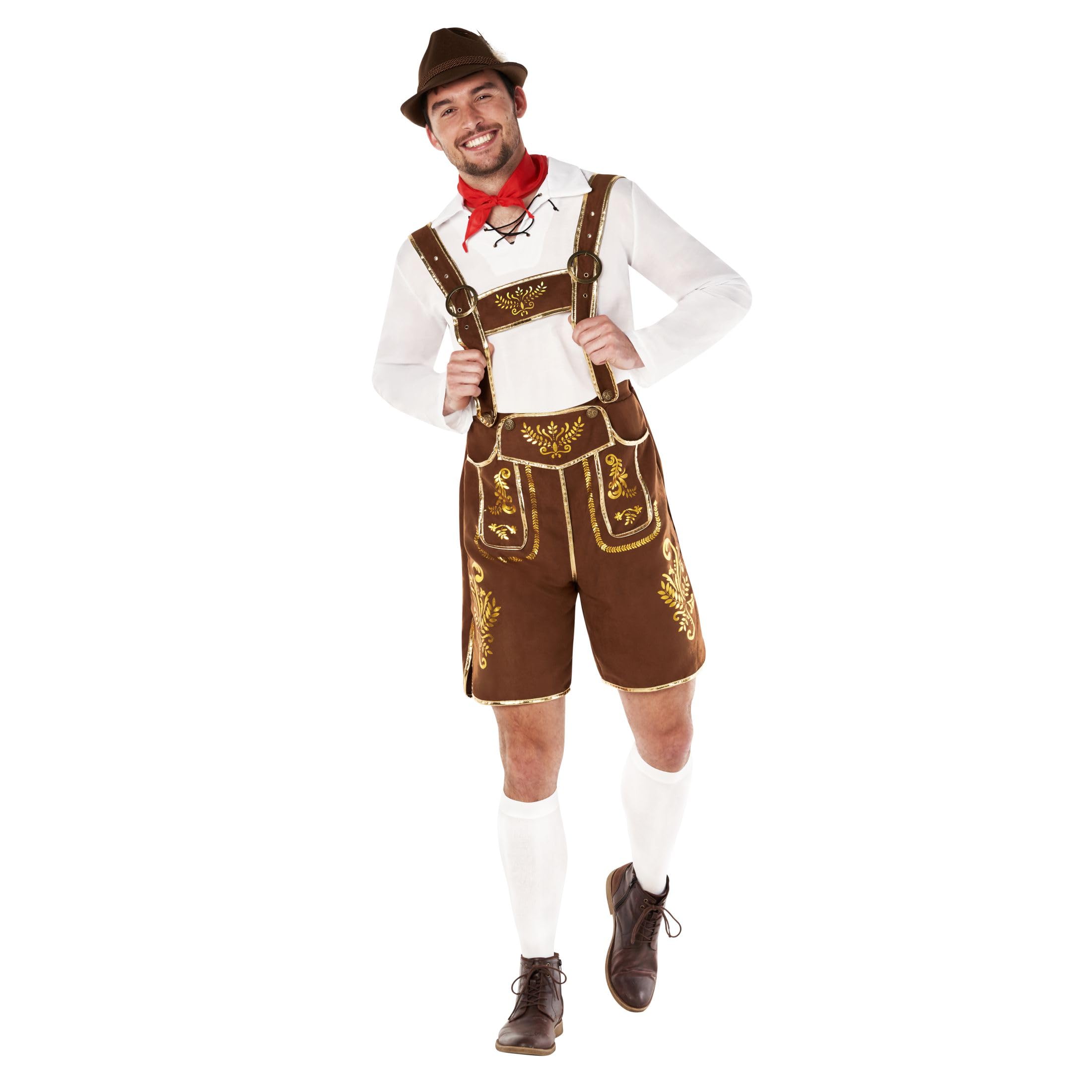 Traditional Lederhosen – Brown and Gold Mens Costume