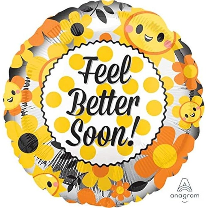Feel Better Soon Smiley Bees & Daisies Round Foil Balloon