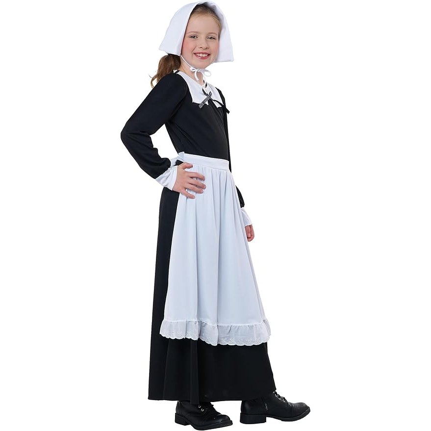 Traditional Pilgrim Girl Child Costume perfect for Thanksgiving or historical events