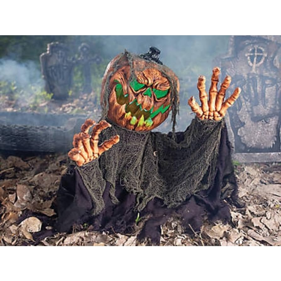 Spooky Halloween Animated Pumpkin Groundbreaker Yard Decoration with LED Lights and Realistic Design