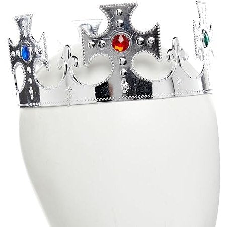  Luxurious silver Royal Crown adorned with intricate filigree and sparkling jewels