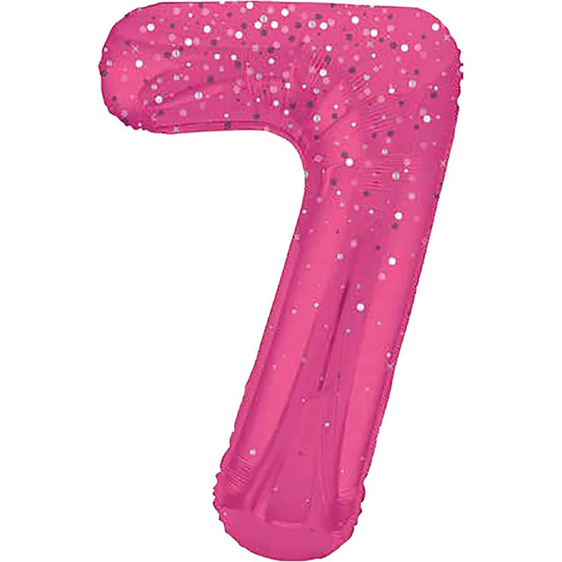 Hot Pink Glitter Number 7 Foil Balloon 86cm