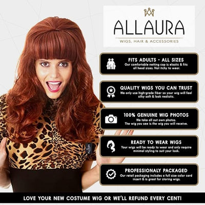 Auburn Red Cavewoman Costume Wig – Long Wavy with Fringe