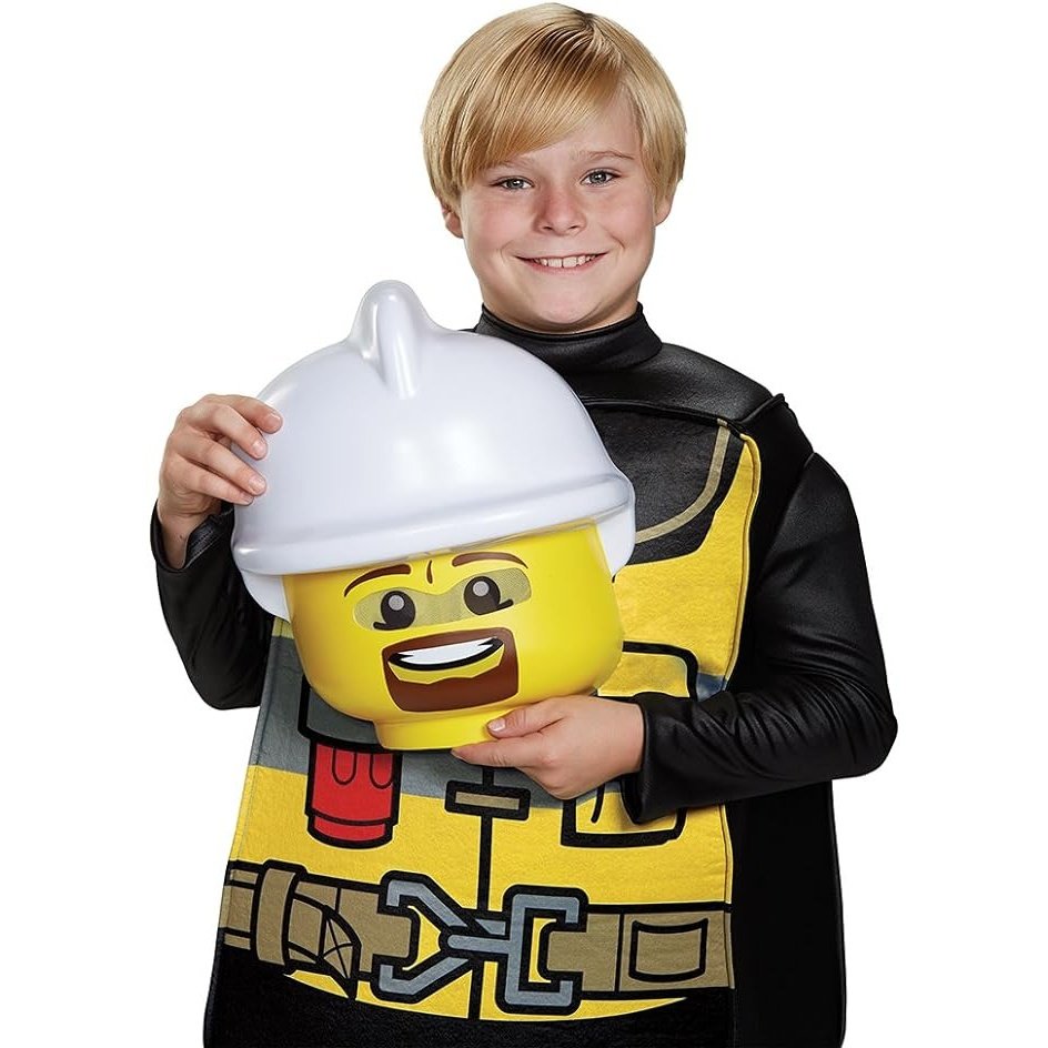 Kids Halloween costume with firefighter helmet, jacket, and pants